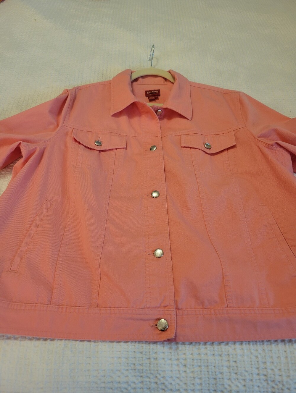 Chaps Women's Coral Pink Button-Front Jean Jacket 2X - Picture 2 of 9